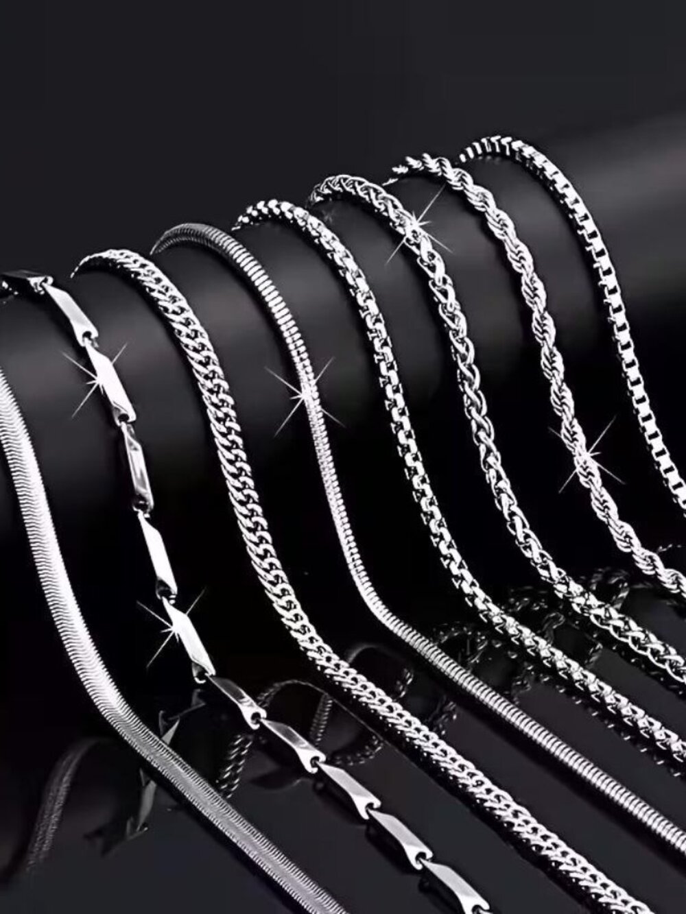 Stainless steel Men's Chain Necklace Collection - Polished Silver Styles